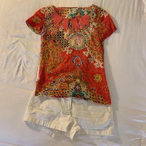 Floral J. Crew Linen Top with Cut Outs